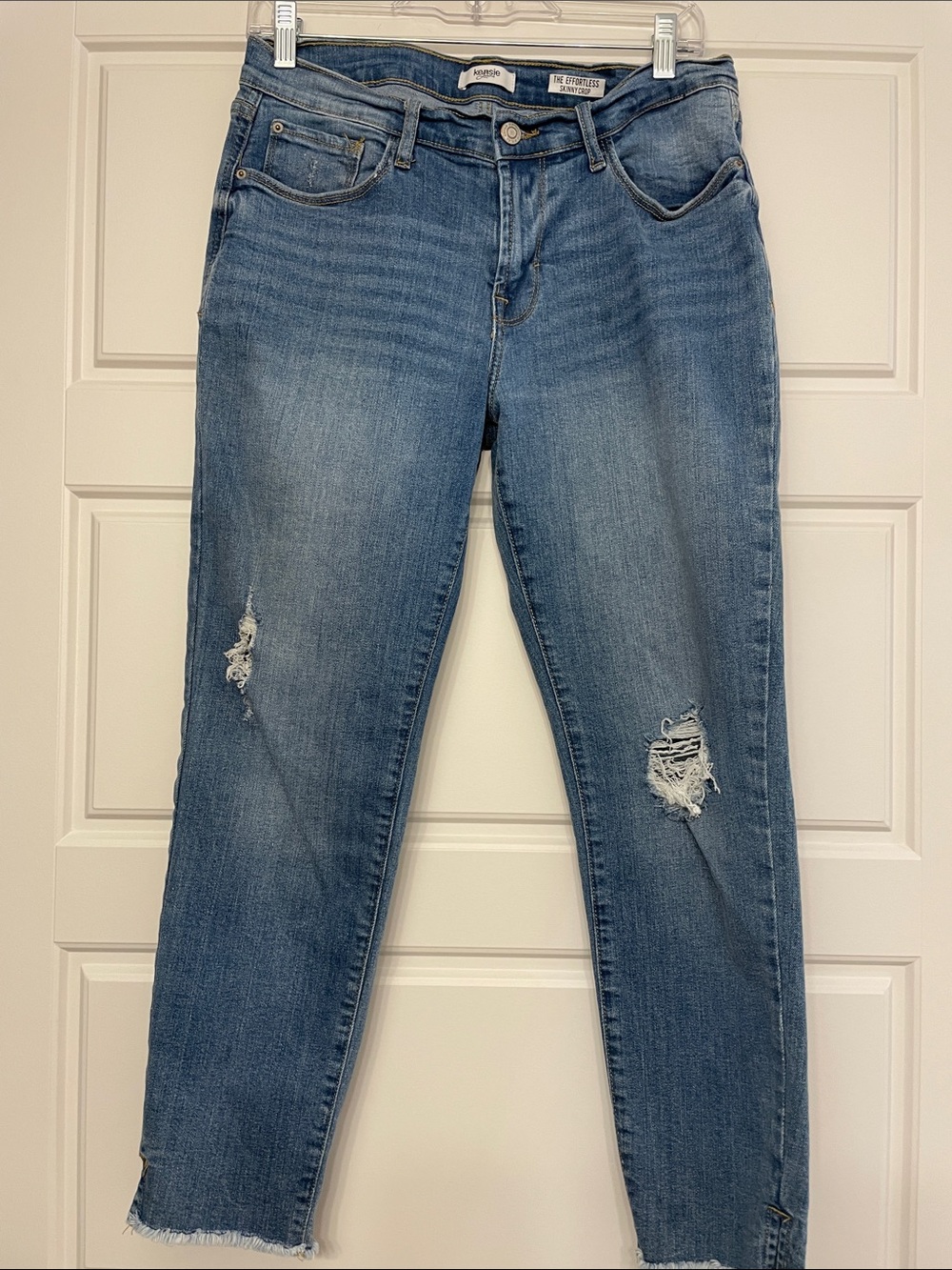 Kensie Blue Distressed Cropped Straight Jeans